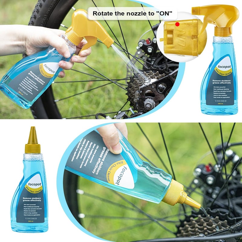 focopot Bike Cleaning Kit Including Bicycle Chain Cleaner Degreaser,Cycling Chain Lube,Cleaner Brush Tool,Scrubber,Suitable for Mountain/MTB,Ebike,Road Bike and Trail Bikes - Image 2